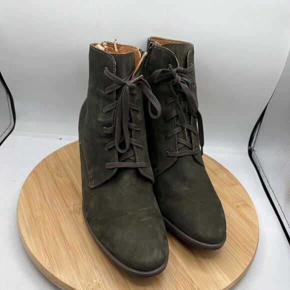 AETREX Stella Olive Green Suede Lace up Zip Ankle Boot EU 42 US 11 Arch Support - Picture 9 of 12